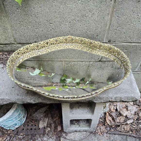 Vintage Mirrored Vanity Dresser Bodouir Tray Gold Filigree Hollywood Regency - Picture 1 of 4